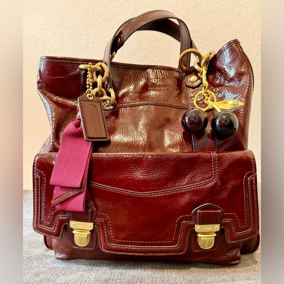 Coach Handbags - Coach Poppy Camelia Pushlock Bordeaux Patent Leather Tote No. J1169-18717